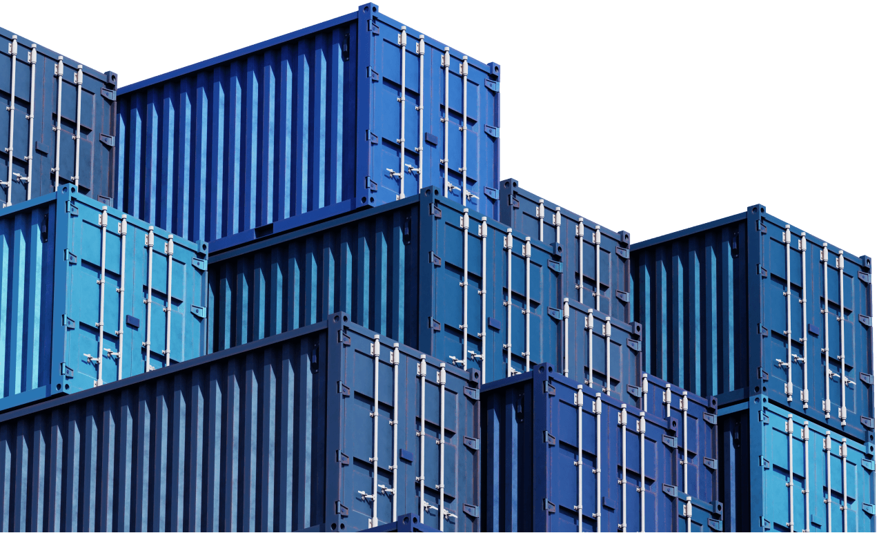 Stack of blue containers box illustrates global trade.