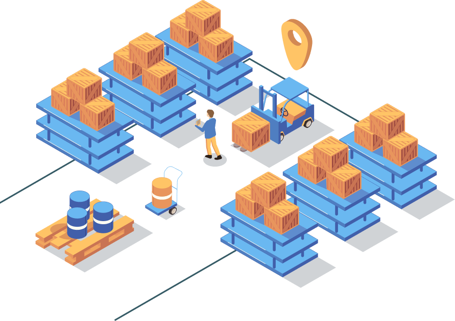 A vector image of the warehouse storing illustrates the Supply Chain Finance (SCF) platform.